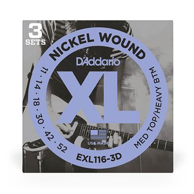D'Addario EXL116-3D 11-52 Medium Top/Heavy Bottom Electric Guitar Strings - 3-Pack