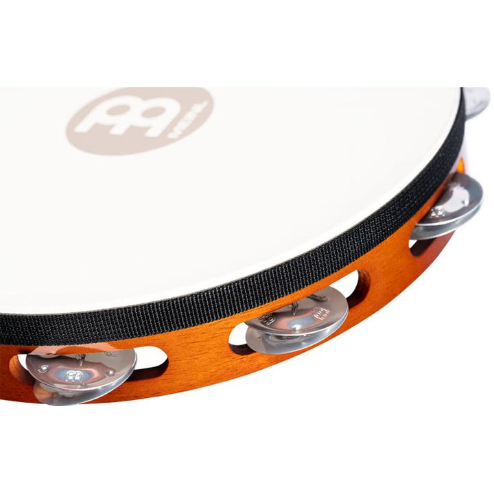 Meinl Percussion 10" Traditional Goatskin Wood Tambourine Single row Antique Brown Aluminum jingles