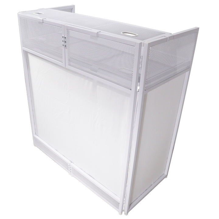 ProX XF-VISTA WH VISTA White DJ Booth Facade Table Station with White/Black Scrim Kit and Padded Travel Bag