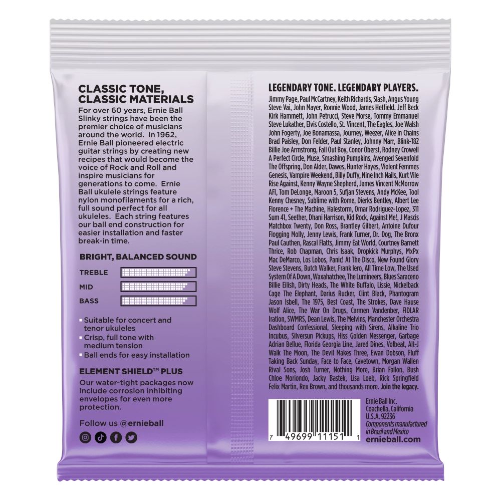 Ernie Ball Concert/Tenor Ukulele Strings, Low G, Ball-end - Black