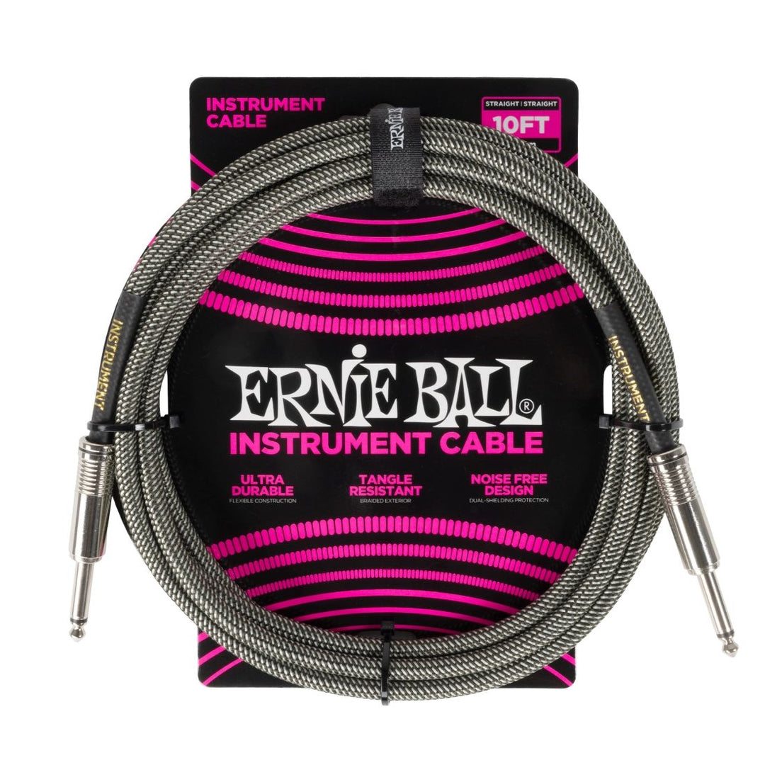 Ernie Ball 10' Straight Braided Cable - Silver Fox