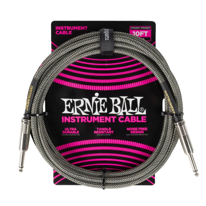 Ernie Ball 10' Straight Braided Cable - Silver Fox