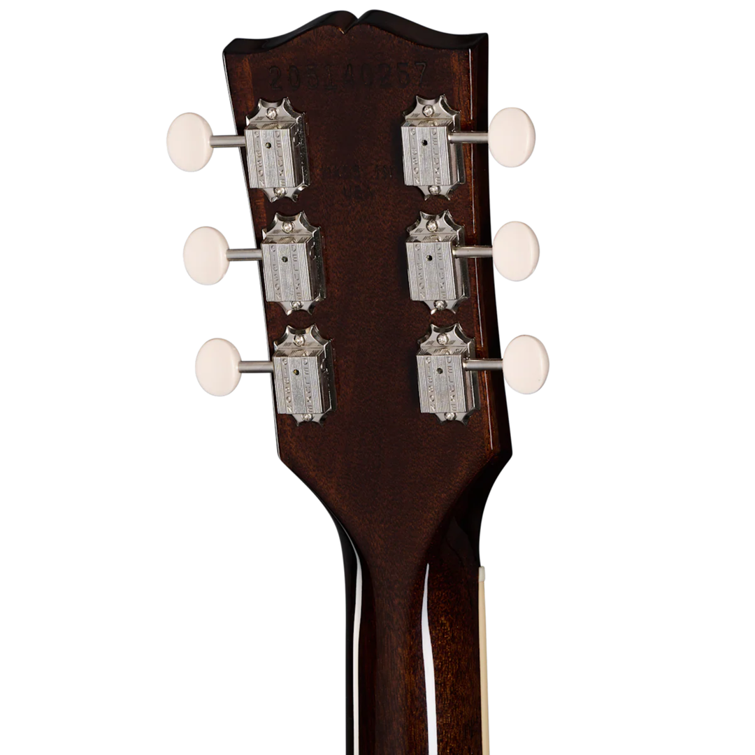 Gibson ES-330. Fully hollow thinline archtop body with no center block. Laminated maple top, back, and sides. Mahogany neck, rosewood fingerboard, 22 frets. P-90 dog-ear pickups. Trapeze tailpiece. Vintage styling. Includes hardshell case.