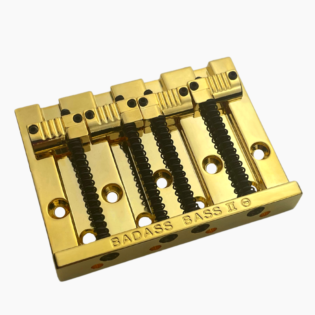 Allparts BB-3342-002 - Leo Quan® Badass II™ 4-String Bass Bridge - Grooved Saddles, Gold