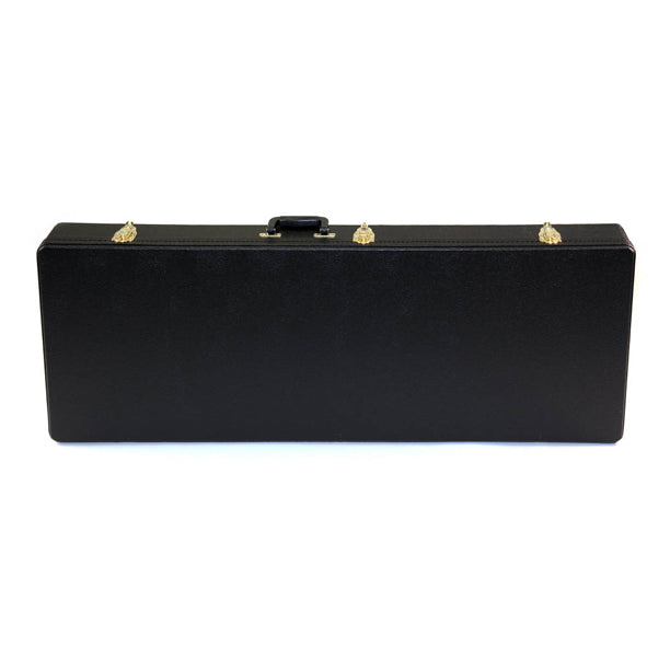 Yorkville hardshell rectangular case designed for double-neck electric guitars, with oversized construction to accommodate the unique double-neck body profile. Five-ply cross-laminate wood construction with heavy-duty vinyl covering, plush interior lining, large accessory compartments, all-metal locking fasteners, and heavy-duty molded handles.