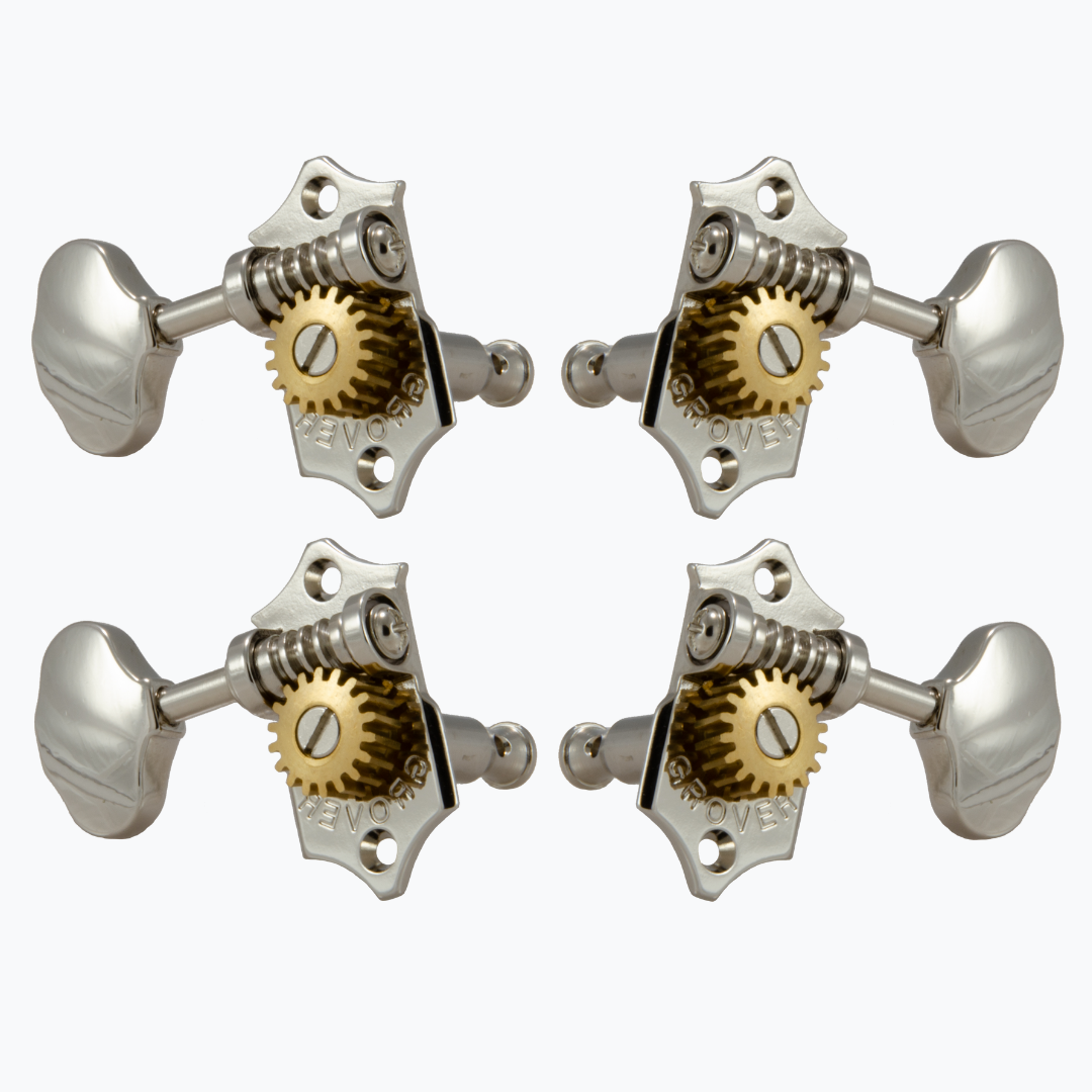Allparts TK-7877-001 Grover U98-18 Sta-Tite geared Ukulele Keys, 18:1, scalloped buttons, Nickel