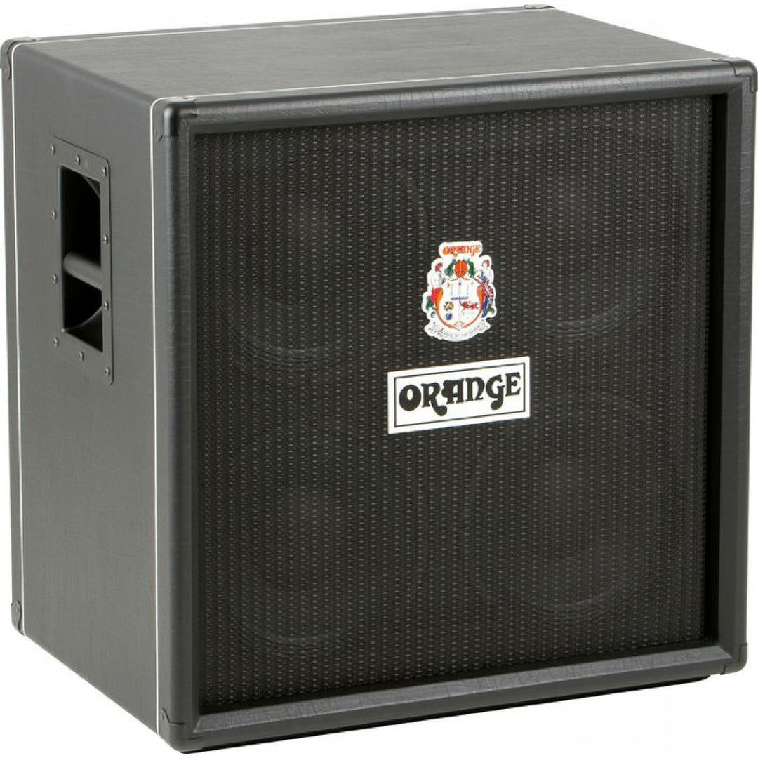 The Orange OBC410HC in black is a 4x10 bass speaker cabinet with four custom Orange bass speakers for tight, punchy low-mid performance.