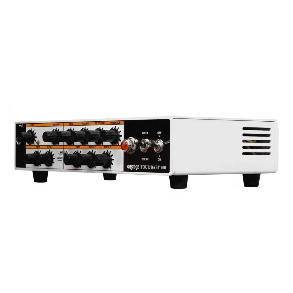 Tap into 100 watts of pure British tone with the Orange Tour Baby. Compact and ultra-portable, this powerful 2-channel amp head is the first choice for many guitarists, providing sparkling cleans on one side and classic valve-like Orange gain on the other.