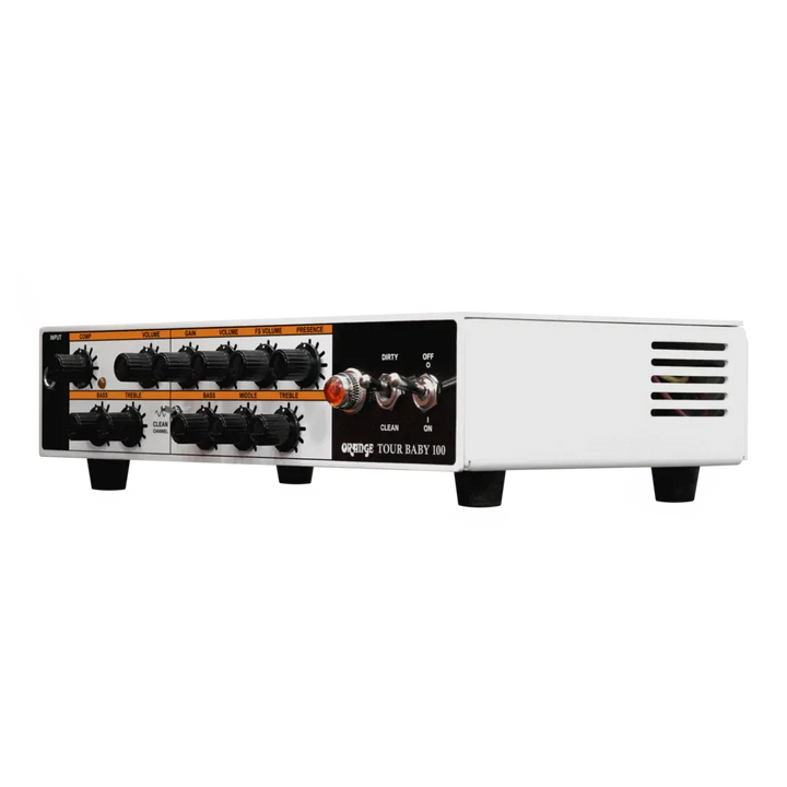 Tap into 100 watts of pure British tone with the Orange Tour Baby. Compact and ultra-portable, this powerful 2-channel amp head is the first choice for many guitarists, providing sparkling cleans on one side and classic valve-like Orange gain on the other.