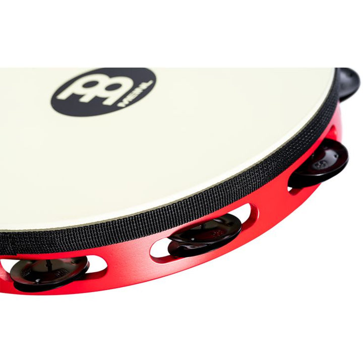 Meinl Percussion 10" Touring Synthetic Head Wood Tambourine Single row Red Black plated steel jingles