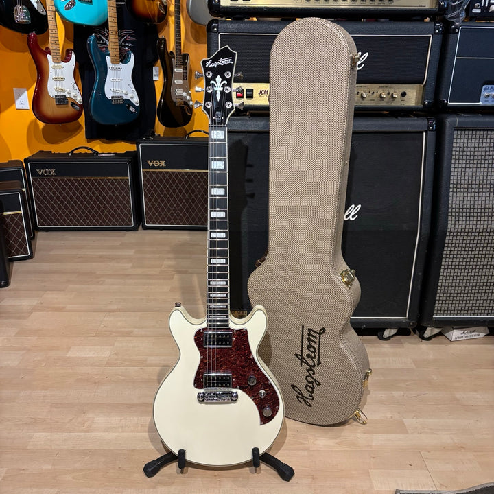 Hagstrom Megin Double Cutaway Electric Guitar with Hard Shell Case (Creme) MEGIN-CRE