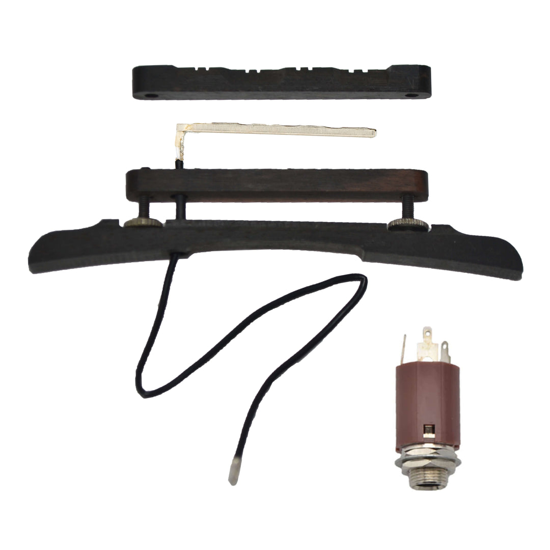 Looking for an easy and effective way to amplify your mandolin? This simple solution nestles under the bridge and provides a smooth and uncolored output to your amp.