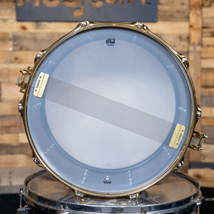 DW Collectors Snare Drum 8 x 14 Satin Black Over Brass Snare/ Gold Hardware