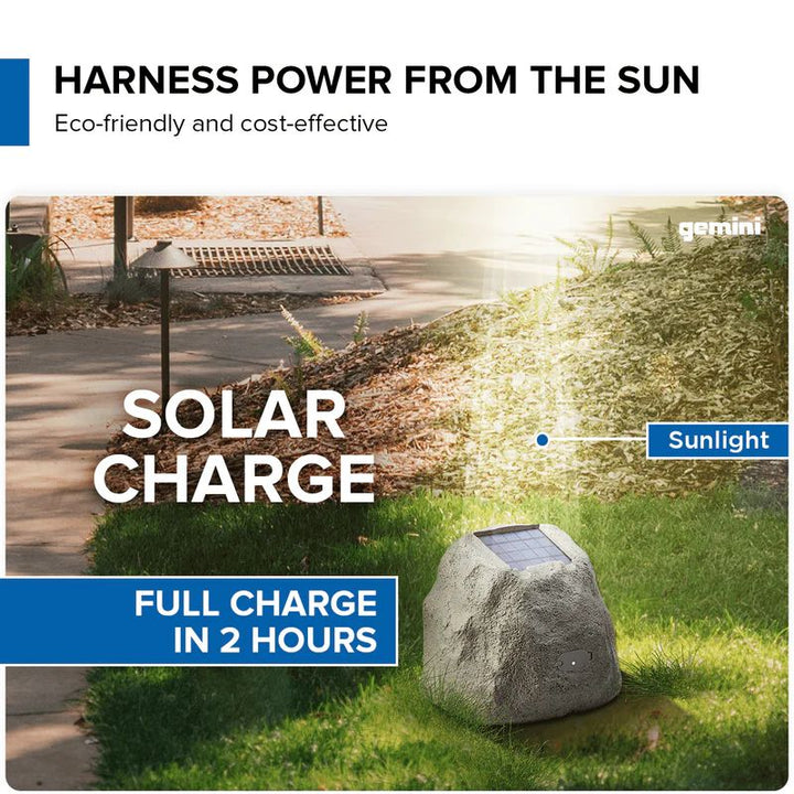 Gemini GHRK-500LTMS Rechargeable Bluetooth® Outdoor Solar Rock LED Speaker w/ Multilink