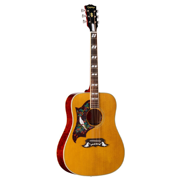 Left-handed 1963 Dove reissue acoustic/electric with hardshell case in Antique Natural finish.