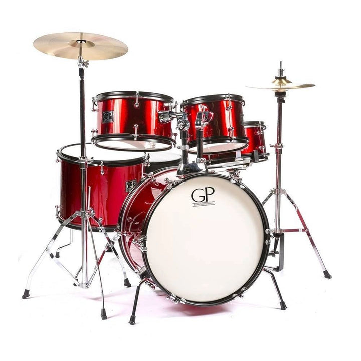 Granite Percussion Junior 5-Piece Drum Kit (16,8,10,12,SD) with Cymbals and Hardware - Metallic Red