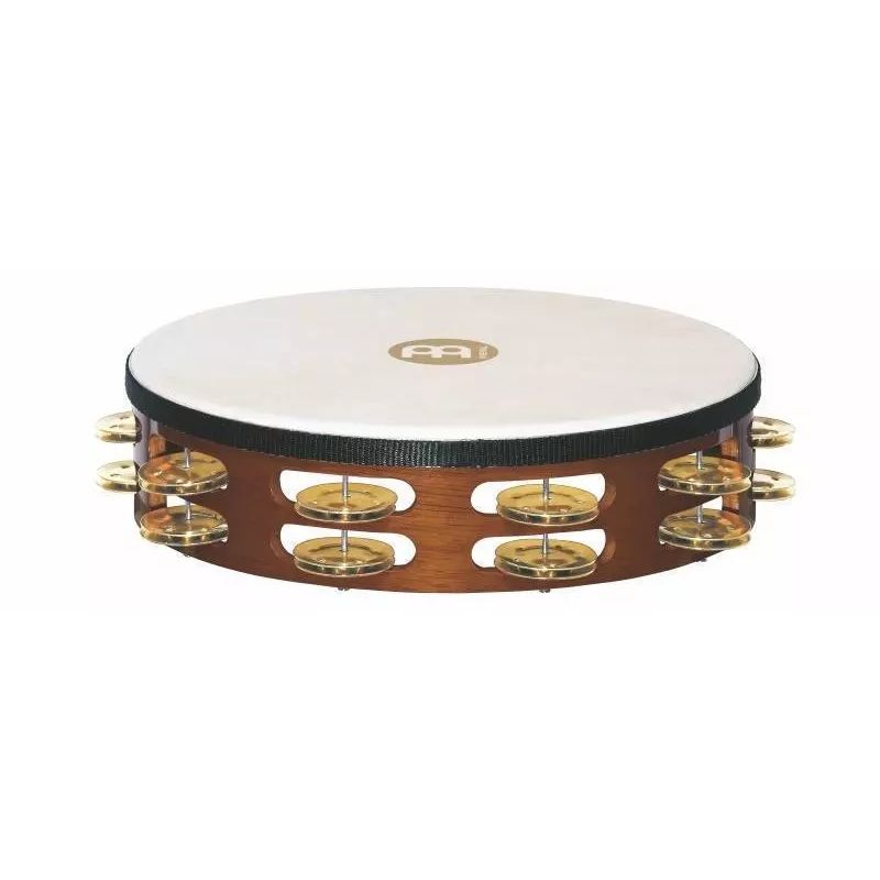 Meinl Traditional Goat-Skin Wood Tambourine, Double Row - Brass Jingles