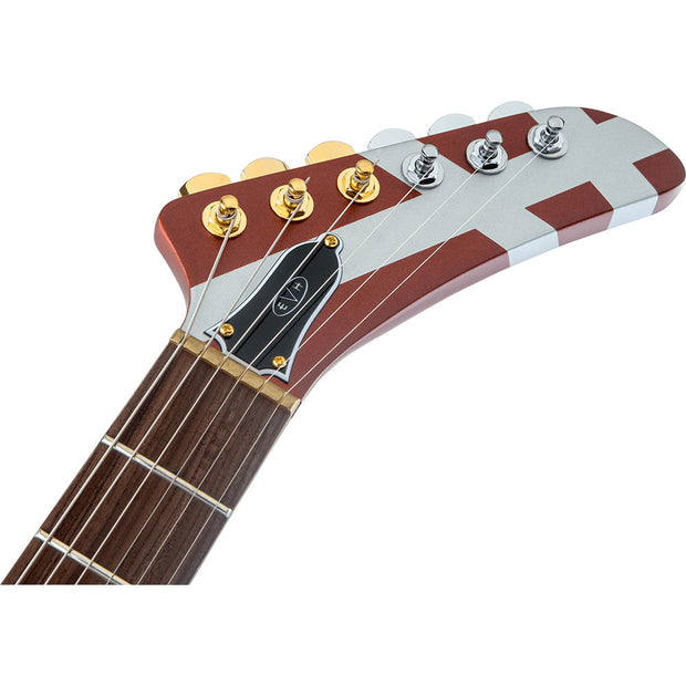 EVH® Striped Series Shark, Pau Ferro Fingerboard Electric Guitar w/ Gig Bag - Burgundy with Silver Stripes