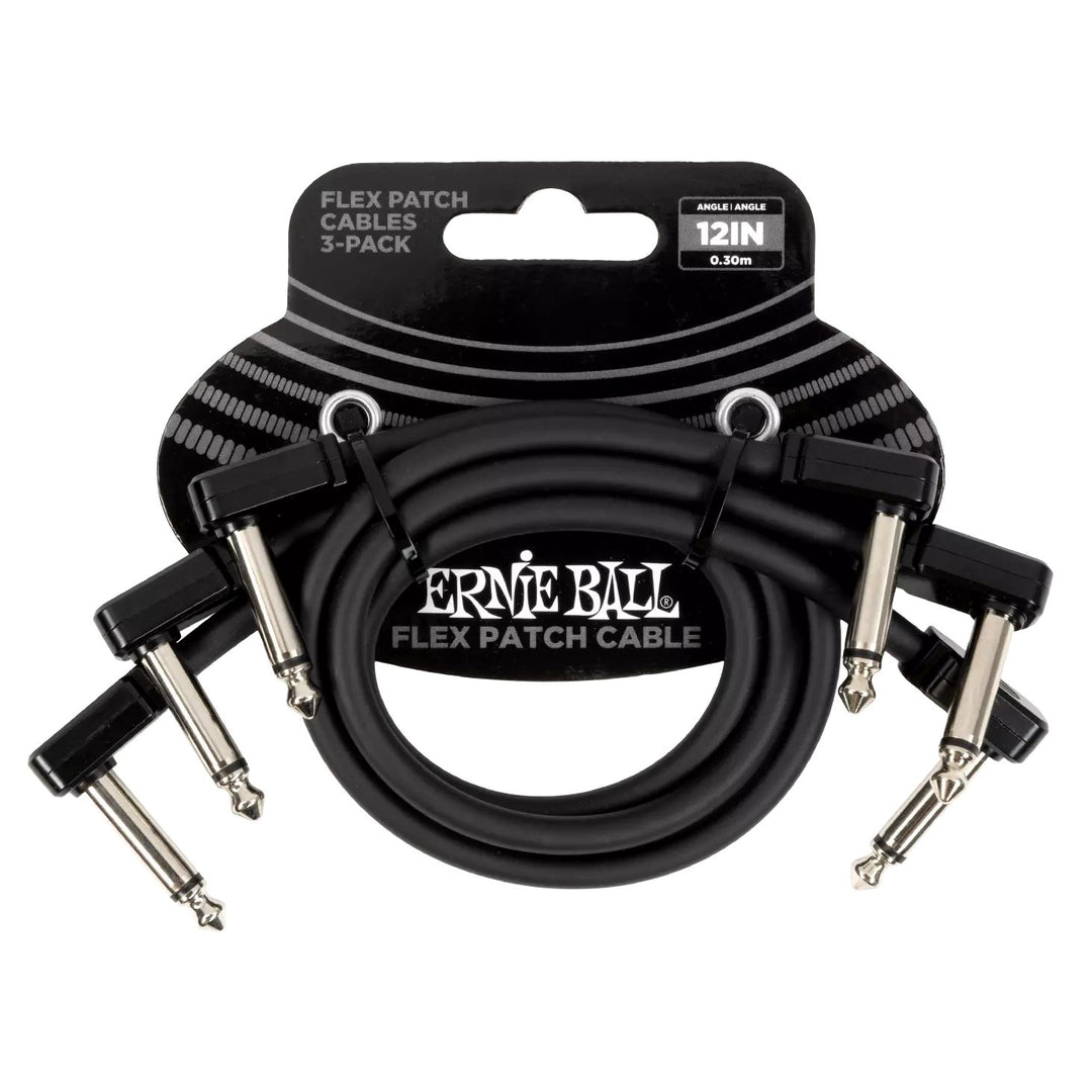 Ernie Ball 6445EB Flex Patch Cable 12" - Black (3 Pack)