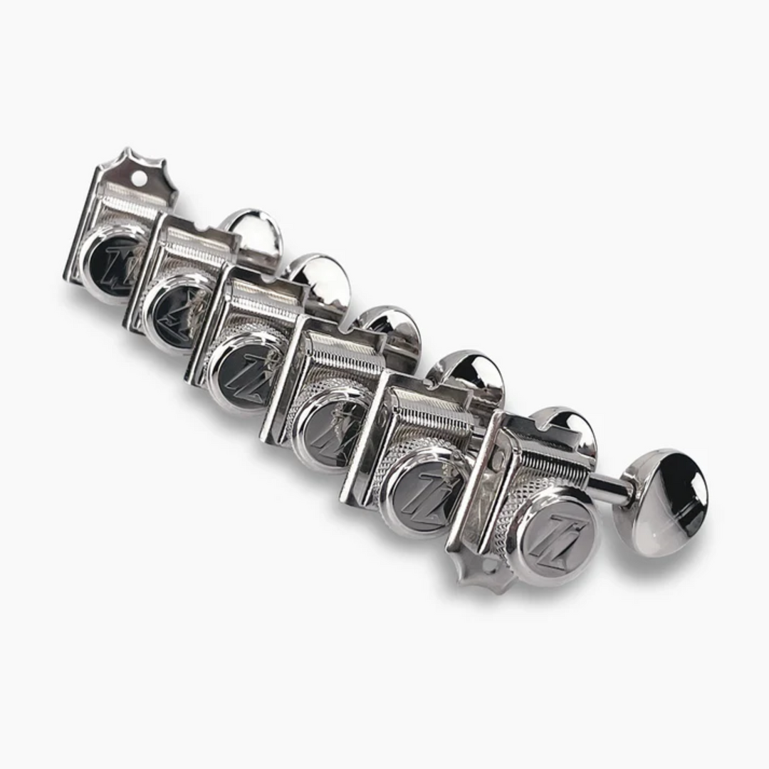 Allparts TK-7105-001 True-Lok Vintage Style Locking Tuners - 6-in-line, Staggered Posts, Nickel