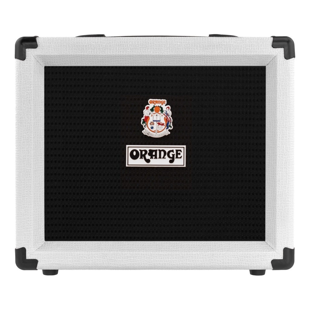 The Orange Crush 20RT Orianthi Signature Edition is a 20-watt solid-state combo with built-in reverb and chromatic tuner, featuring a custom finish in collaboration with guitar virtuoso Orianthi. Includes clean and dirty channels, shape EQ, digital reverb, and headphone output.