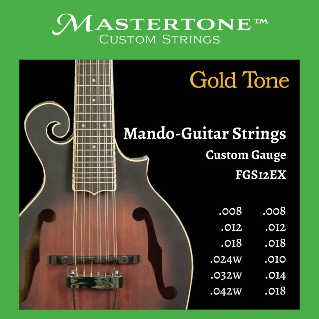 These custom-gauge strings are specially designed for use with the F-12 Mando-Guitar.- Bronze-wound for a warm, bright tone- Ball-end design for universal use- Made in the USA- Environmentally friendly, corrosion-resistant packaging- String Gauges: 042w/.018, .032w/.014, .024w/.010, .018/.018, .012/.012, .008/.008