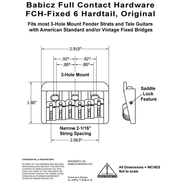 Allparts GB-3546-010 - Babicz Full Contact FCH6 FIXED BRIDGE, 6 String