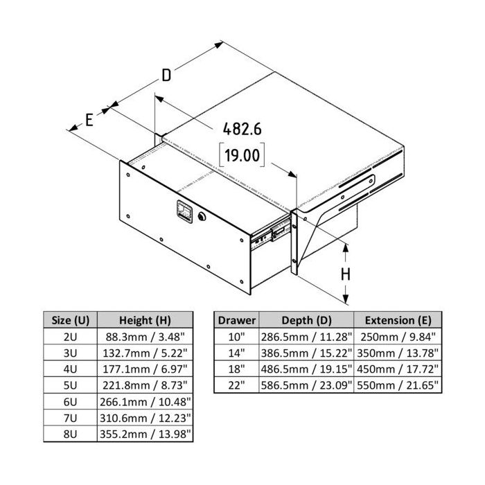 Penn-Elcom R2293-2UK 2U Drawer w/ Lock