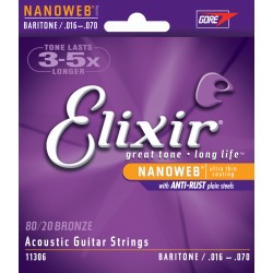 Elixir 11306-ELX Acoustic Guitar Baritone Strings .016 - .070