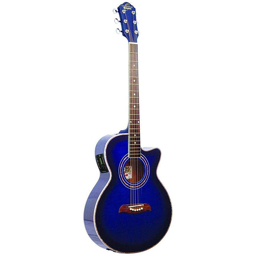 Oscar Schmidt OG10CEFTBL-A Acoustic Guitar Concert Size Thin Body Flame Trans Blue