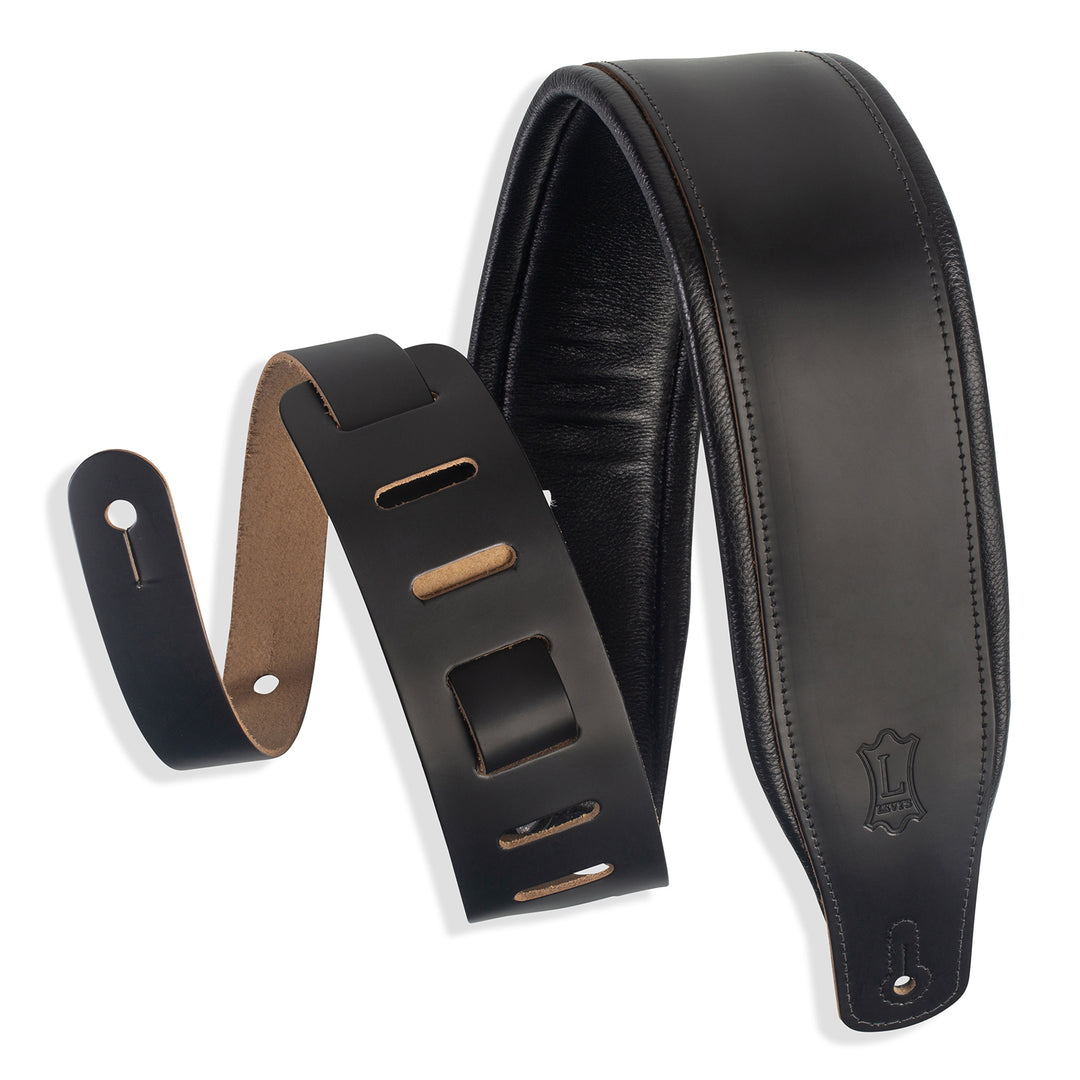Levy’s M26PD-BLK Favorite Padded Leather Guitar Strap - Black 3”