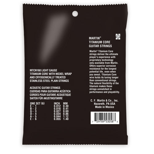 Martin MTCN160 Titanium Core Acoustic Guitar Strings - Light 12-55