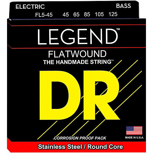 DR Strings FL5-45 (Medium 5's) - LEGEND FLATS - Flatwound SS Bass: 45, 65, 85, 105, 125