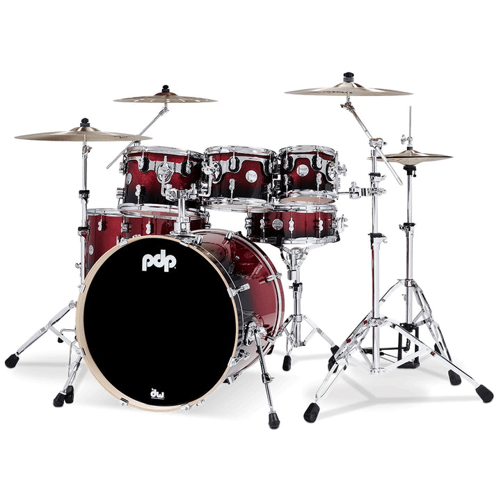 PDP Concept Maple Lacquer CM7 7-Piece Kit Shell Pack w/ Chrome Hardware (18x22 w/ BDM, 7x8, 8x10, 9x12, 12x14FT, 14x16FT, 5.5x14 Snare) - Red to Black Fade