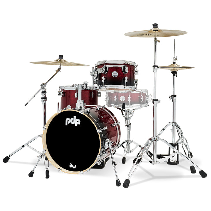 PDP Concept Maple Lacquer CM Bop Kit Shell Pack w/ Chrome Hardware (14x18 w/ BDM, 8x12, 14x14FT) - Red to Black Fade