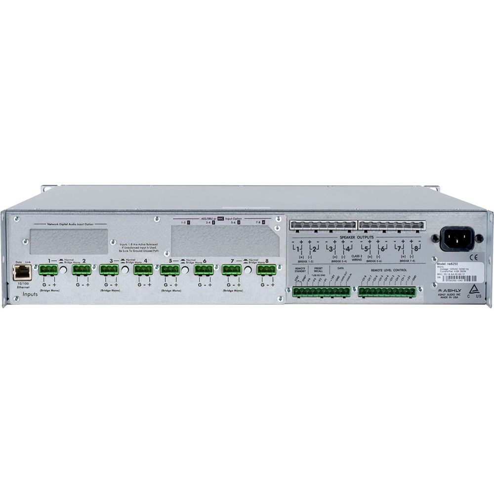 Ashly ne8250.70pe amplifier plus OPDante Option Card