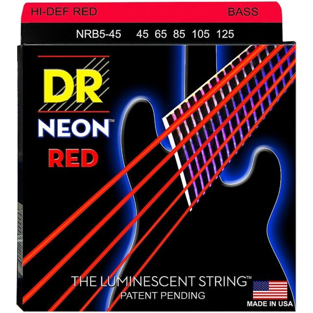 DR Strings NRB5-45 (Medium 5's) - Hi-Def NEON RED: Coated Bass Strings: 45, 65, 85, 105, 125