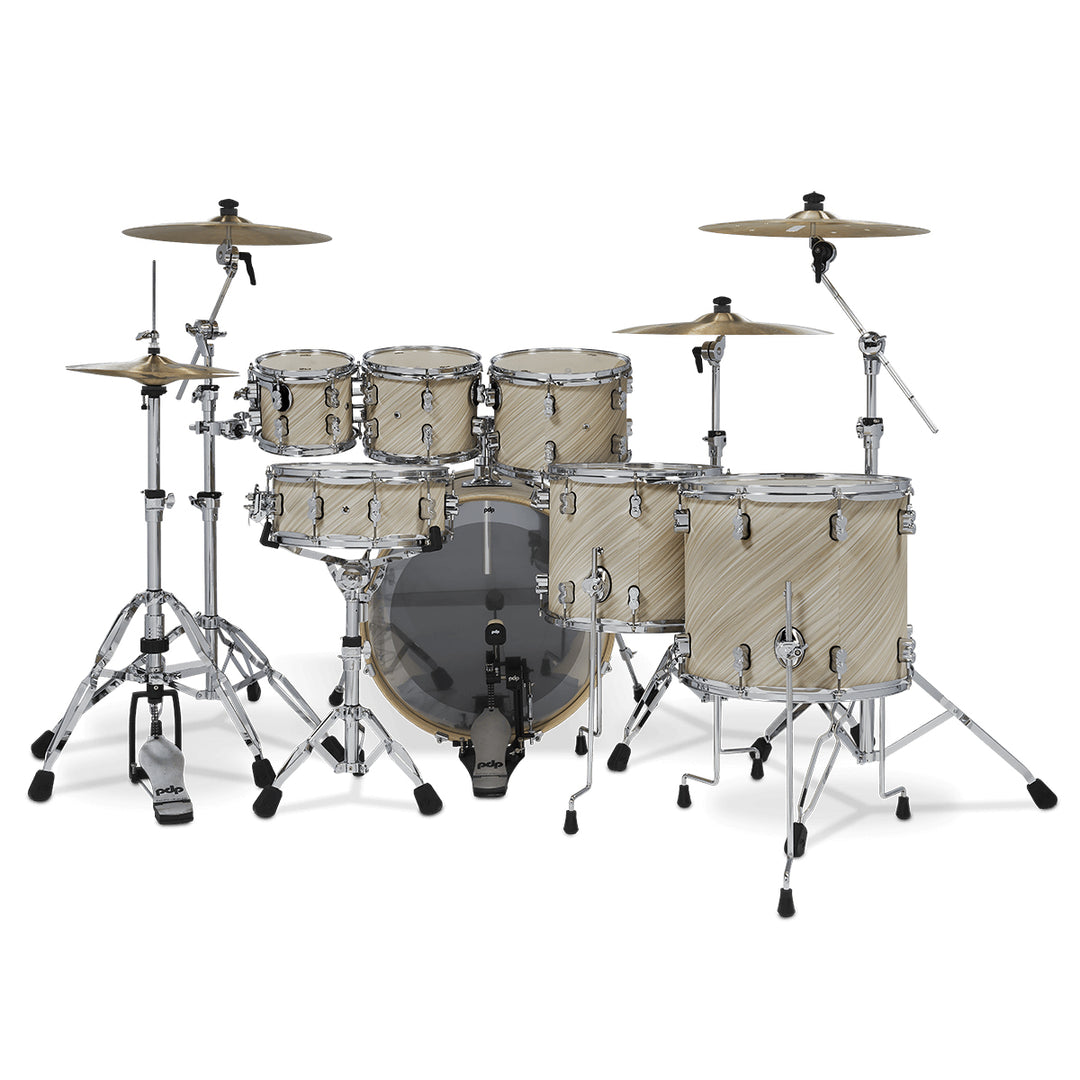 PDP Concept Maple Finish Ply CM7 7-Piece Kit Shell Pack w/ Chrome Hardware (18x22 w/ BDM, 7x8, 8x10, 9x12, 12x14FT, 14x16FT, 5.5x14 Snare) - Twisted Ivory