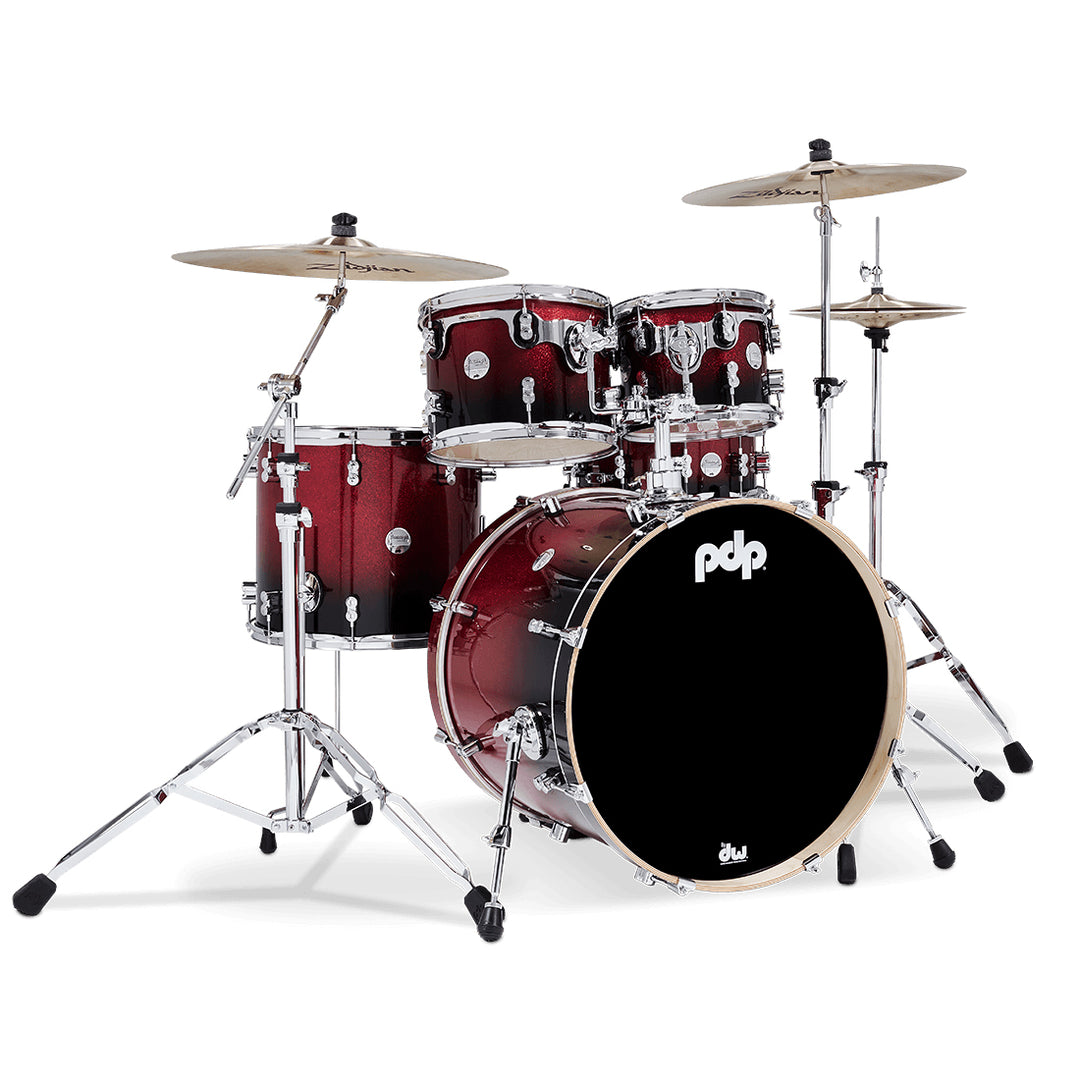 PDP Concept Maple Lacquer CM5 5-Piece Kit Shell Pack w/ Chrome Hardware (18x22 w/ BDM, 8x10, 9x12, 14x16FT, 5.5x14 Snare) - Red to Black Fade