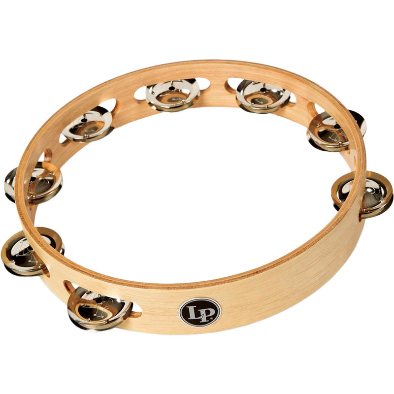 LP LP381-B - 10” Wood Tambourine - Single Row - Brass