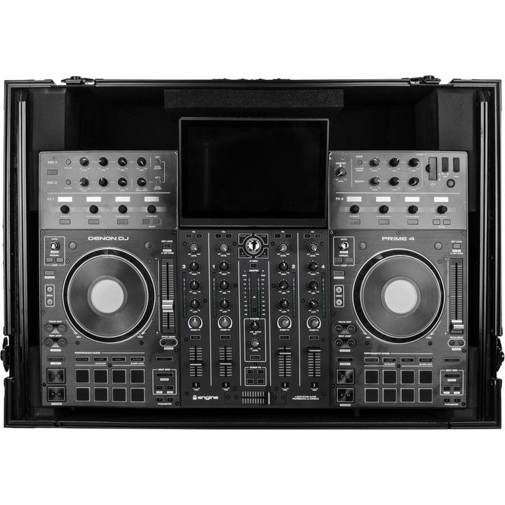 Odyssey FZGSPRIME4W2 Flight Zone Glide Style Case for Denon DJ Prime 4 w/ Laptop Platform and 2U Rack - Black Label