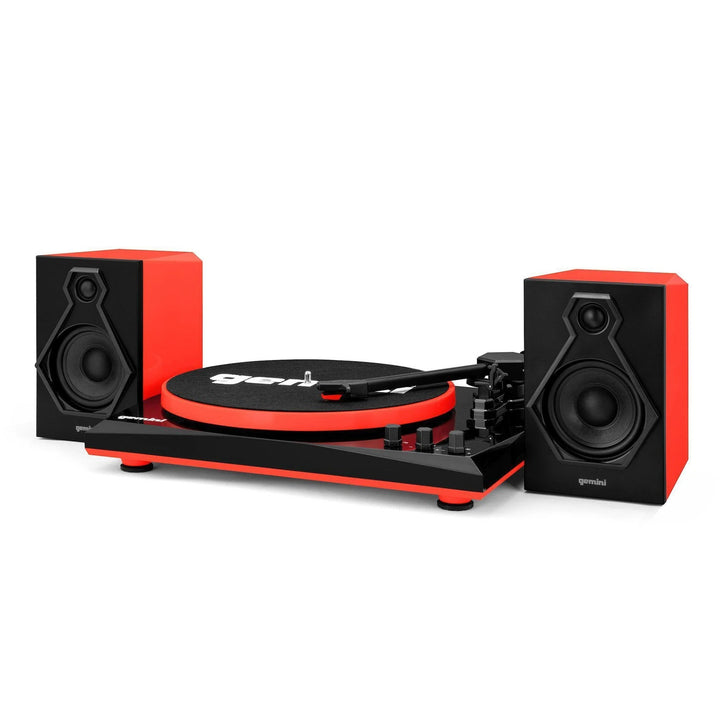 Gemini TT-900 Modern Bluetooth Turntable System with Stereo Speakers - Black / Red