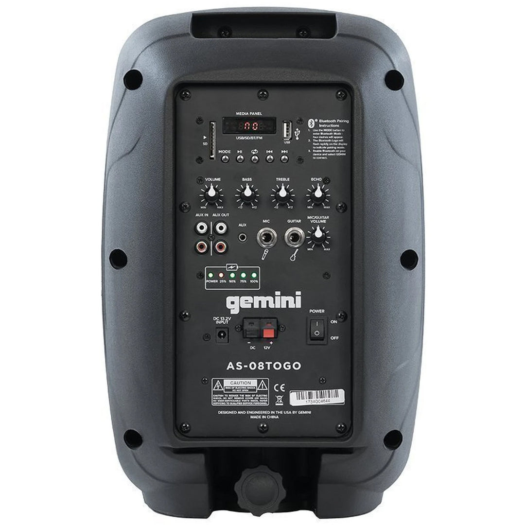 Gemini AS-08TOGO Mobile PA System with Bluetooth Wireless Technology - 8”