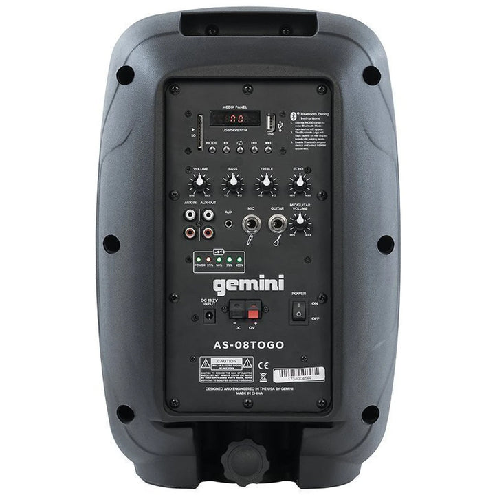 Gemini AS-08TOGO Mobile PA System with Bluetooth Wireless Technology - 8”