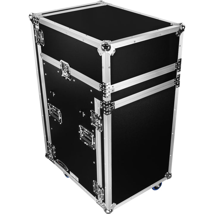 Odyssey FZGS1416WDLX Pro Combo Rack w/ Glide Platform, Side Table & Casters - 14U Over 16U