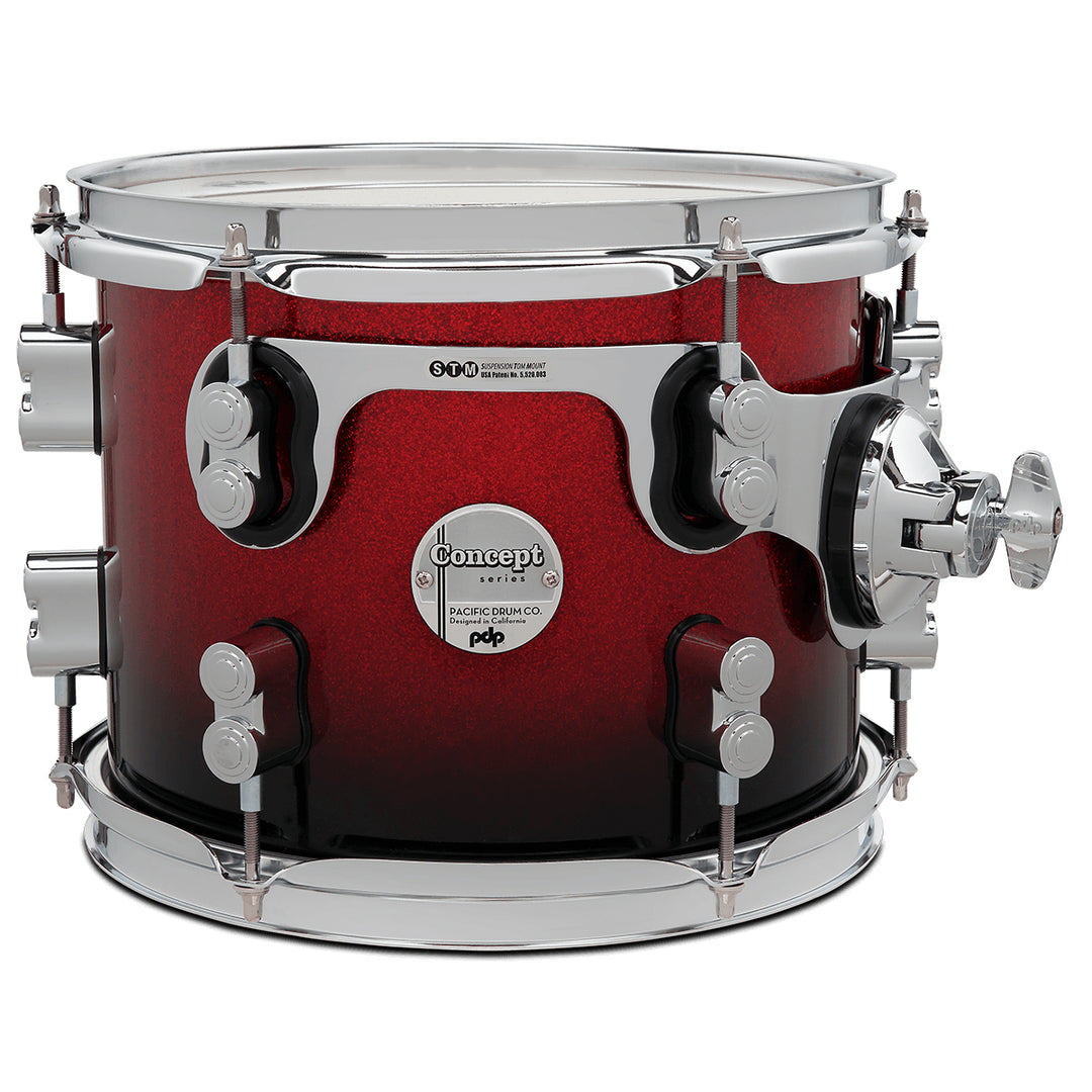 PDP Concept Maple Lacquer 8x10 Suspended Tom w/ Chrome Hardware - Red to Black Fade
