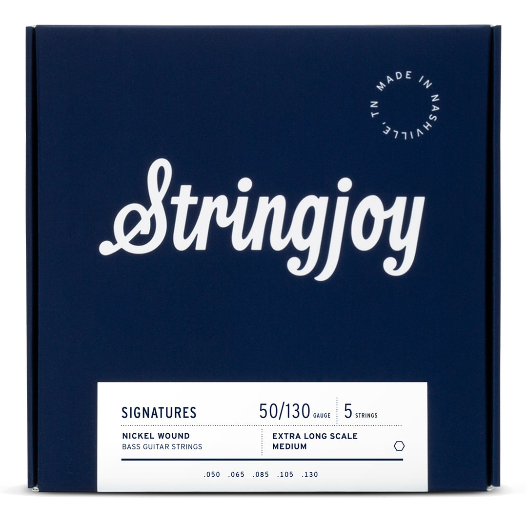 Stringjoy Medium Gauge (50-130) 5 String Extra Long Scale Nickel Wound Bass Guitar Strings
