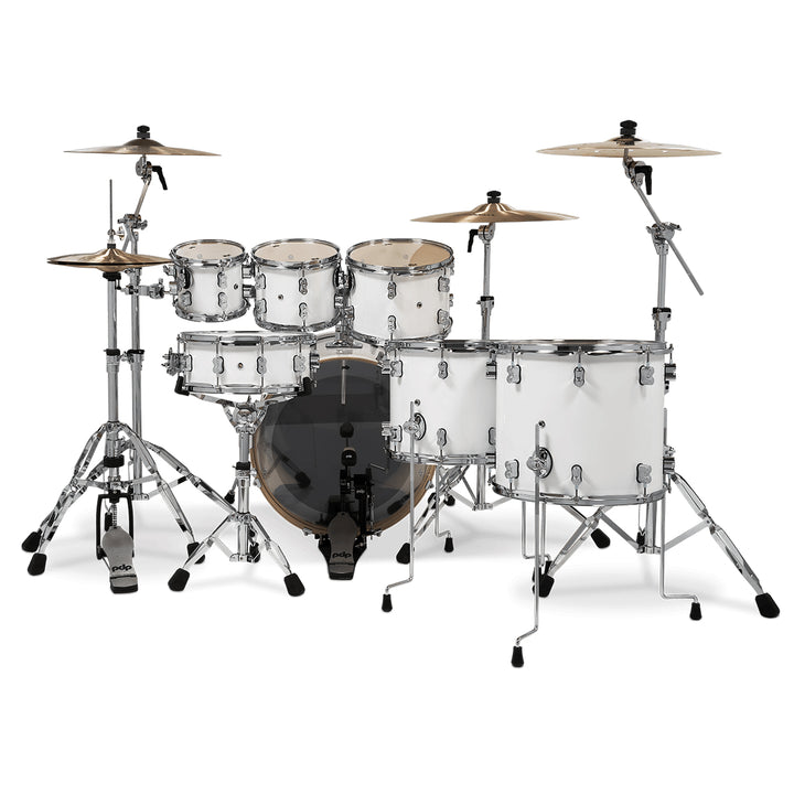 PDP Concept Maple Lacquer CM7 7-Piece Kit Shell Pack w/ Chrome Hardware (18x22 w/ BDM, 7x8, 8x10, 9x12, 12x14FT, 14x16FT, 5.5x14 Snare) - Pearlescent White