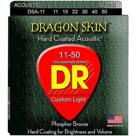 DR Strings DSA-11 (Custom Light) - Dragon Skin Clear Coated Acoustic: 11, 15, 22, 30, 40, 50