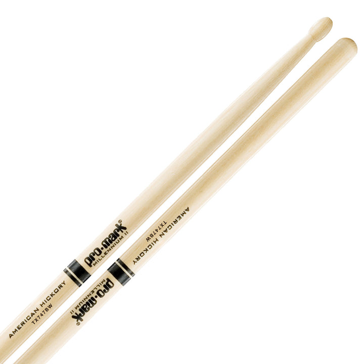 Promark TX747BW -Promark American Hickory 747B Wood Tip Super Rock Drumsticks